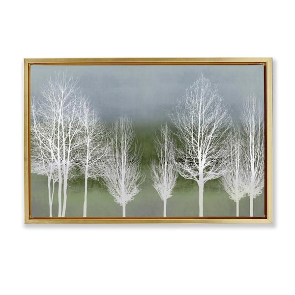 Stupell Industries White Tree Impressions by Kate Bennett Gold Floater Frame Nature Graphic Art Print 17 in. x 25 in.