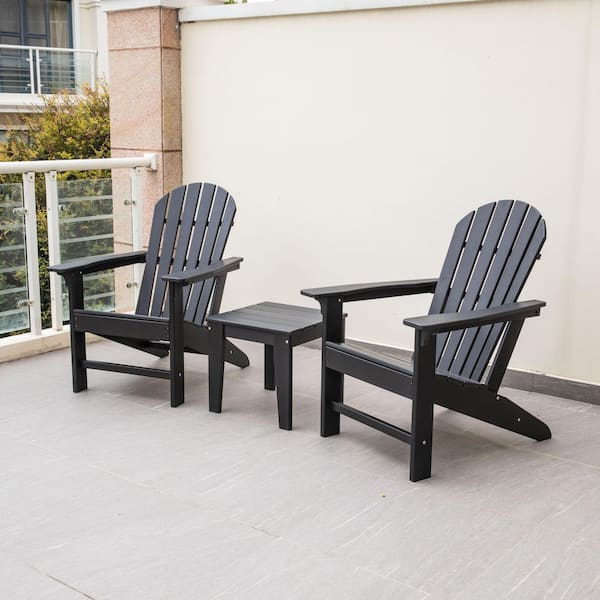 Tenleaf Black Folding Wood Outdoor Adirondack Chairs with 2-Chairs and 1-Table
