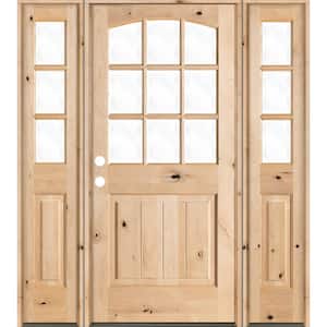 60 in. x 80 in. Knotty Alder Right-Hand/Inswing 1/2-Lite Clear Glass Unfinished Wood Prehung Front Door with Sidelites