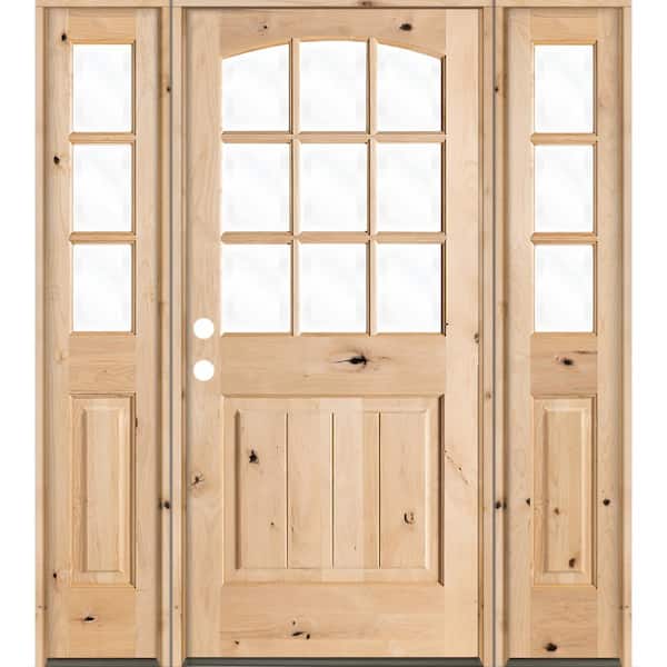 Krosswood Doors 60 in. x 80 in. Knotty Alder Right-Hand/Inswing 1/2-Lite Clear Glass Unfinished Wood Prehung Front Door with Sidelites