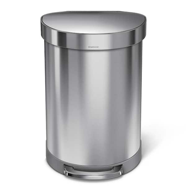 60L Semi-Round Liner Rim Step Kitchen Trash Can, Brushed Stainless Steel