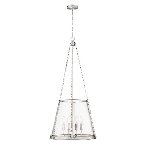 Unbranded Prescott 18 in. 4-Light Empire Pendant Brushed Nickel with Clear Glass Shade