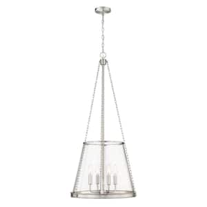 Prescott 18 in. 4-Light Empire Pendant Brushed Nickel with Clear Glass Shade