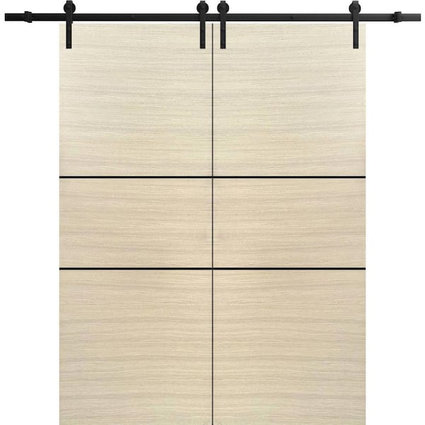 30 in. x 96 in. 2 Panel Natural Veneer Solid Wood with Honeycomb Sliding Barn Door with Hardware Kit