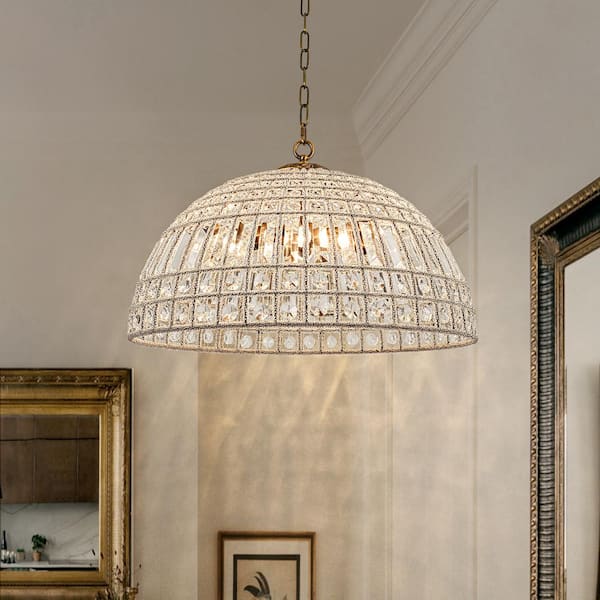 Allenglade 23.6 in. 6-Light Crystal Chandelier Unique Antique Gold Kitchen Pendant