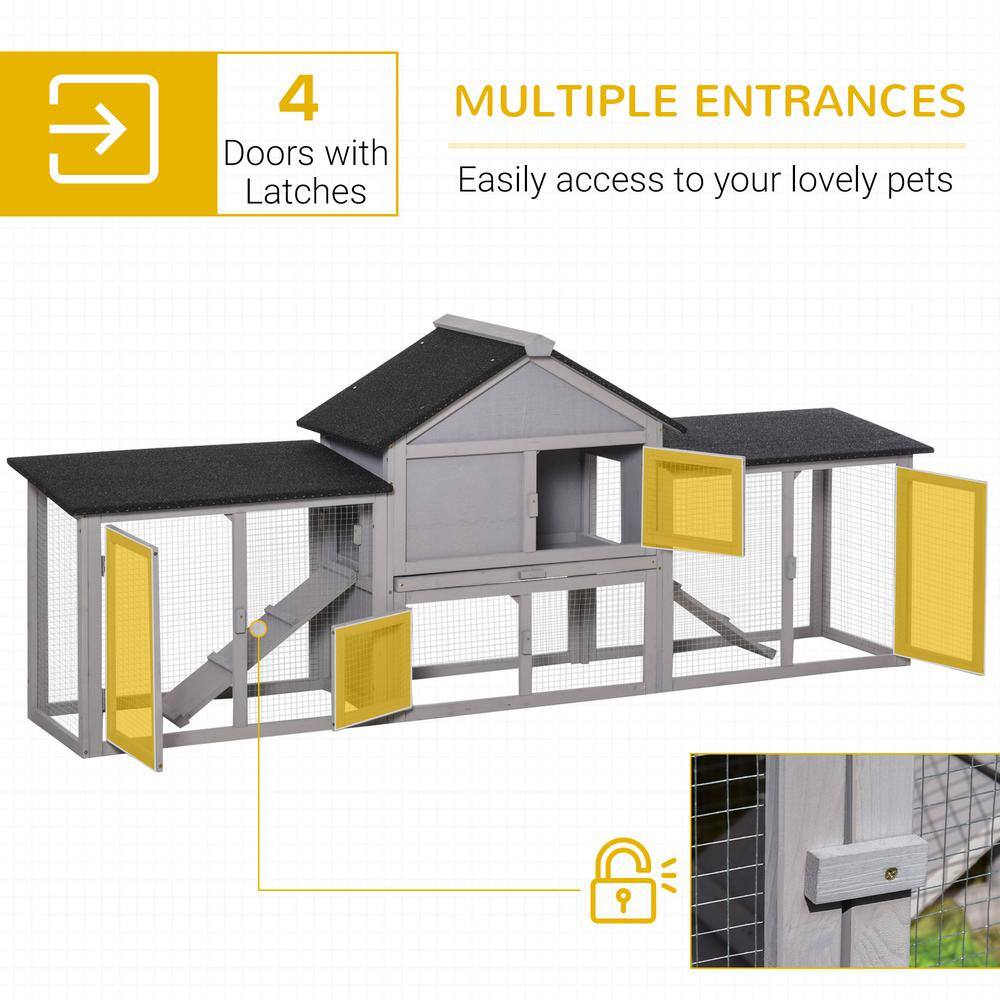 Gray Fir Wood Large Outdoor Guinea Pig Hutch with Double Run