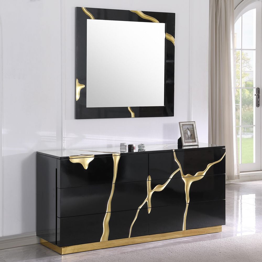 Best Master Furniture Eclipse 65 in. W Black Modern 6-Drawer
