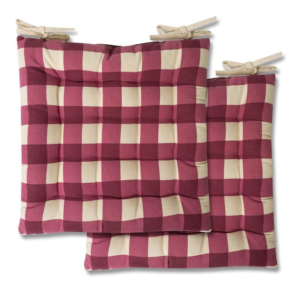 Sweet Home Collection Buffalo Square Tufted Indoor/Outdoor Chair Seat Pad Cushion (2-Pack) Burgundy