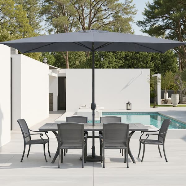 10 x 6.5ft. Steel Crank Rectangle Market Patio Umbrella in Dark Gray