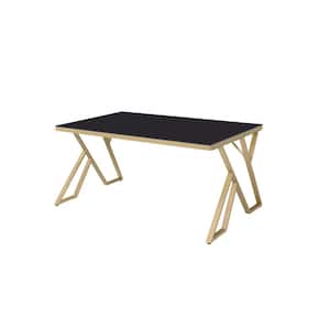 Gummersal 60 in. Rectangle Black and Gold Glass Top Dining Table
