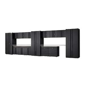 16-Piece Pro Duty Welded Steel Garage Storage System in Black LINE-X Coating (280 in. W x 81 in. H x 24 in. D)