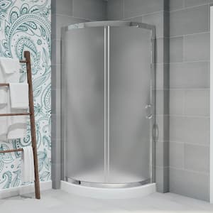 Breeze 32 in. L x 32 in. W x 76.97 in. H Corner Shower Kit with Frosted Framed Sliding Door in Chrome and Shower Pan