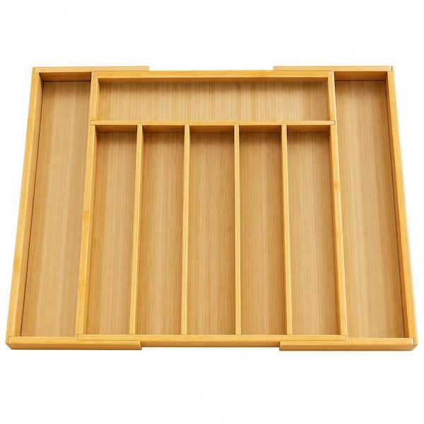 Expandable Bamboo Kitchen Drawer Organizer for Cooking Utensils and Cutlery, Silverware Organizer, Natural