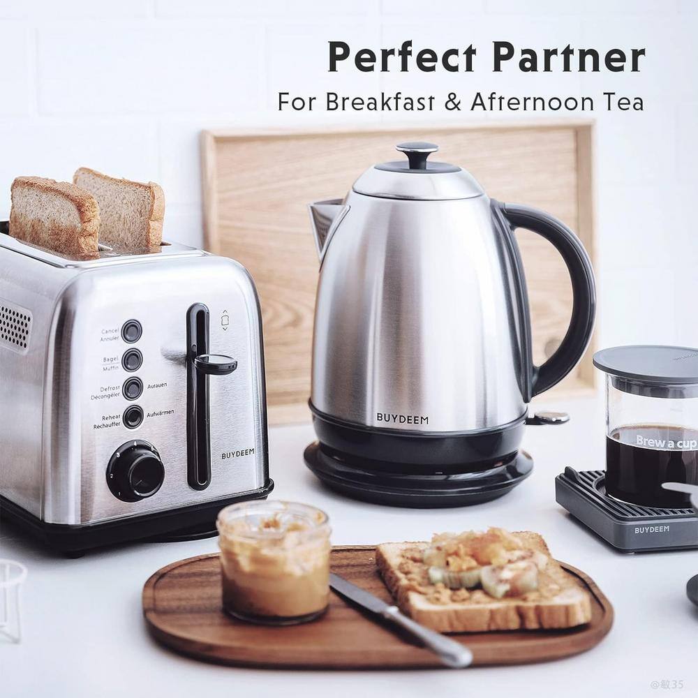 BUYDEEM 1.7L Silver Stainless Steel Electric Kettle with Auto Shut-Off