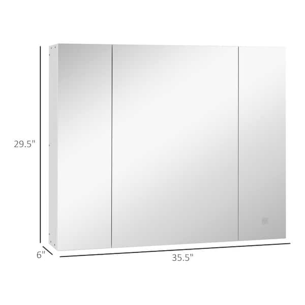 Tileon 35.50 in. W x 29.50 in. H Rectangular MDF Medicine Cabinet with Mirror, LED Organizer with Dimmer Touch Switch-White