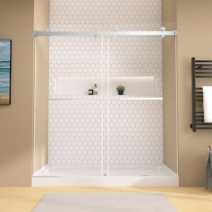 72 in. W x 76 in. H Double Sliding Frameless Alcove Bypass Glass Shower Door 5/16 in. Tempered Glass in Brushed Nickel