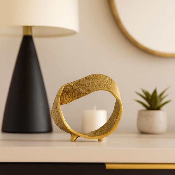 Liv & Skye Gold 8 in. x 6.5 in. Metal Twisted Hammered Ring Decorative Sculpture