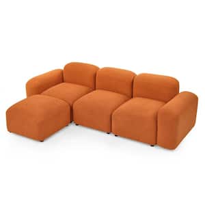 94.5'' Minimalist DIY L-Shaped Square Arm Reversible Sherpa Fabric Sofa Couch Convertible Modular Sectional Sofa Orange