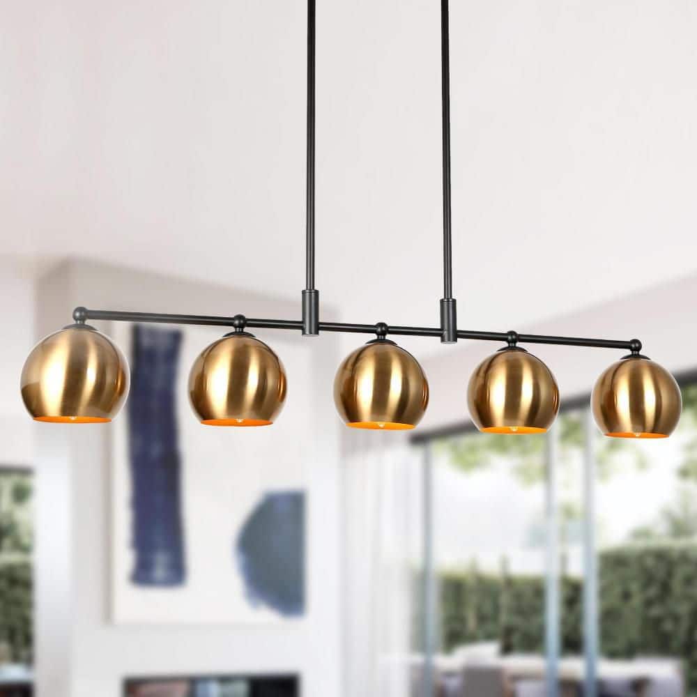 Zevni Large 38.5 in. 5-Light Brass-Plated Island Chandelier Zevni Large 38.5 in. 5-Light Brass-Plated Island Chandelier