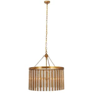40-Watt Integrated LED Brass Metal Crystal Embellished 6 Light Chandelier with Link Style Chain