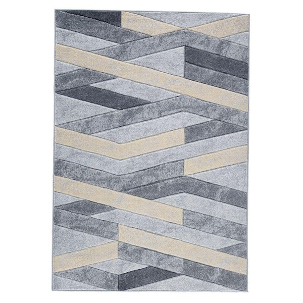 Benjara Modern Beige and Gray 8 ft. x 10 ft. Geometric Design Polypropylene Fabric Area Rug