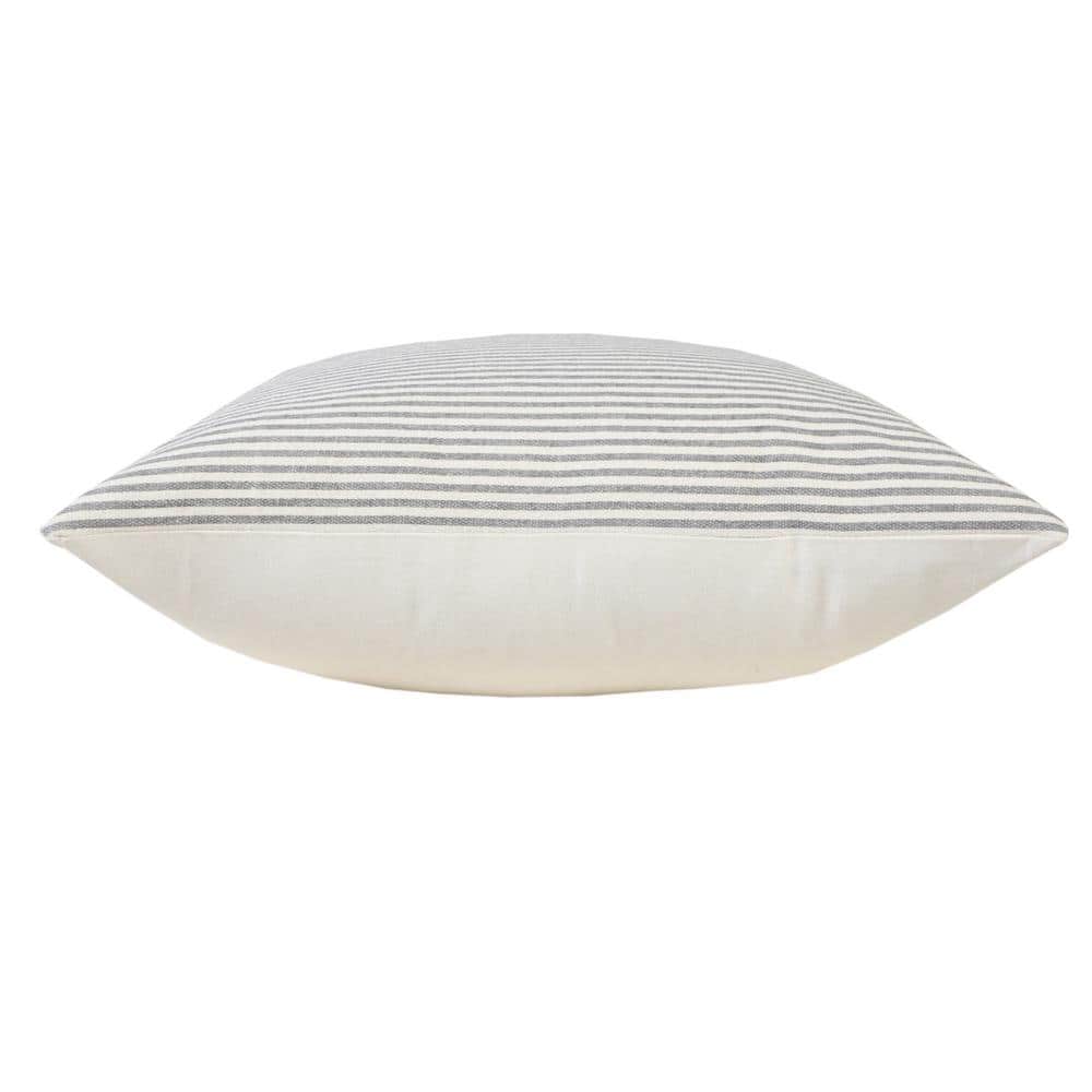 Coastal Off-White and Gray Striped Cotton 20" Square Throw Pillow