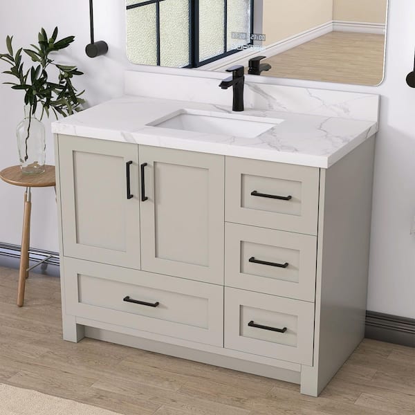 42 in. W x 21.5 in. D x 33.5 in. H Bath Vanity Cabinet without Top Solid Wood Bathroom Vanity Base in Light Gray