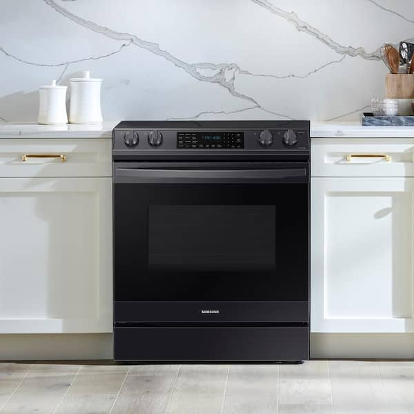 Samsung 30 in. 6.3 cu. ft. Smart 5-Element Slide-In Electric Range with Air  Fry Convection Oven in Black Stainless Steel NE63T8511SG - The Home Depot