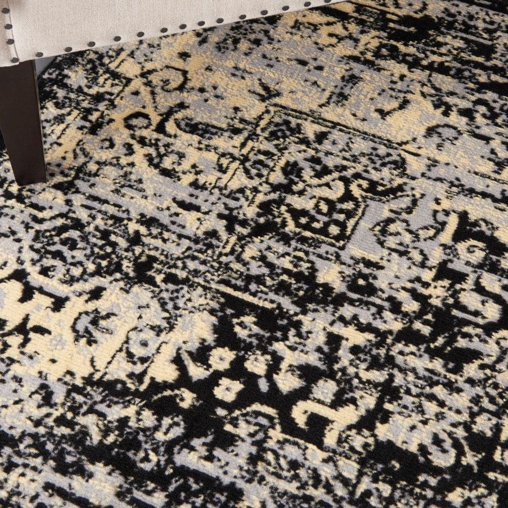 Black and Cream Synthetic Medallion Rectangular Area Rug 7' x 10'