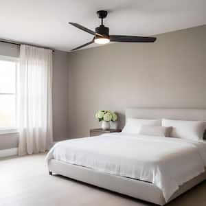 Fan Colgin 56 in. Midnight Black Modern Downrod Mount Standard Ceiling Fan with Integrated LED Light Kit and Remote