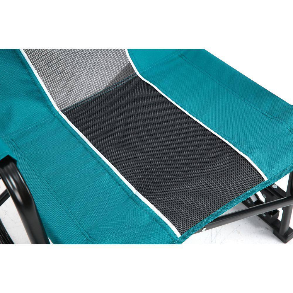 Close-up of blue fabric and mesh seat