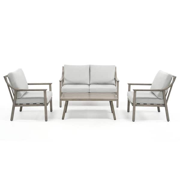 EGEIROSLIFE EliteCast 4-Piece Aluminum Patio Conversation Set with Gray Cushions