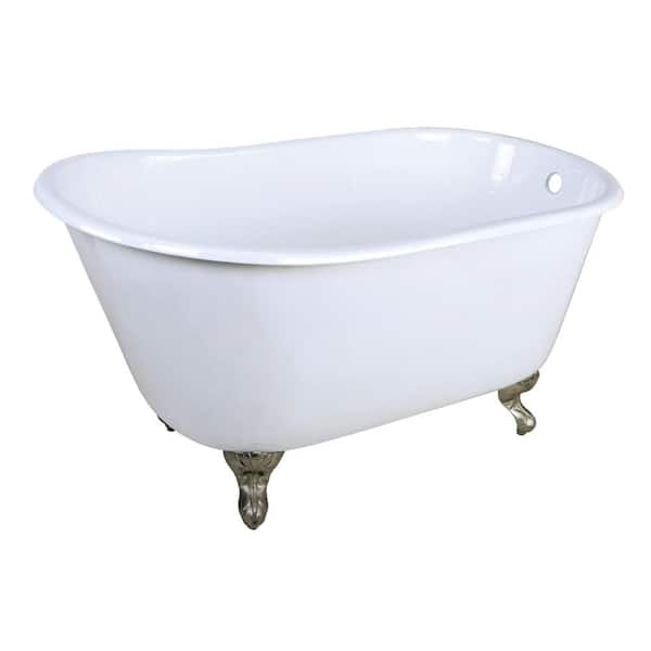 Kingston Brass Onamia 48 in. x 28 in. Cast Iron Clawfoot Soaking Bathtub in White/Brushed Nickel