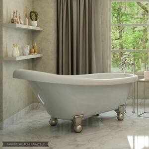 Brookdale 60 in. Acrylic Slipper Clawfoot Bathtub in White, Cannonball Feet and Drain in Brushed Nickel