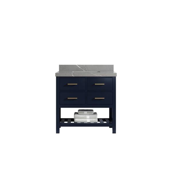 Willow Collections Parker 36 in. W x 22 in. D x 36 in. H Center Sink Bath Vanity in Navy Blue with 2 in. Piatra Quartz Top