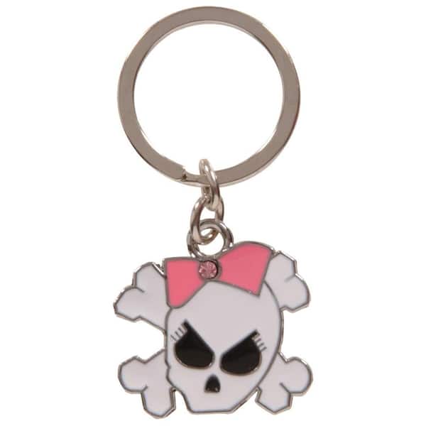 The Hillman Group 3 in. Metal Pink/White/Black Girly Skull Key Chain