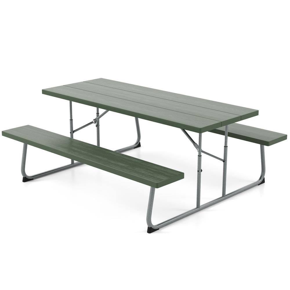 72 in. Green RecTangle Metal Folding Picnic Table Seats 8 People with Umbrella Hole, All-Weather HDPE Tabletop price history on PriceWatchPro
