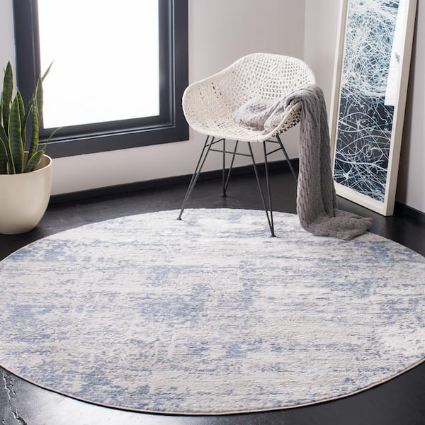 Amelia Ivory/Blue 8 ft. x 8 ft. Abstract Distressed Round Area Rug