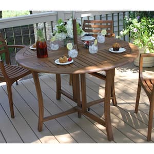48 in. Dia Eucalyptus Outdoor Dining Table with Drop Leaf