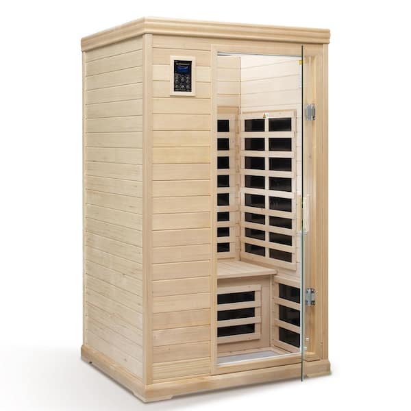 2-Person Hemlock Far Infrared Indoor Sauna with Bluetooth Audio, LED Color Lights, and LCD Touch Control