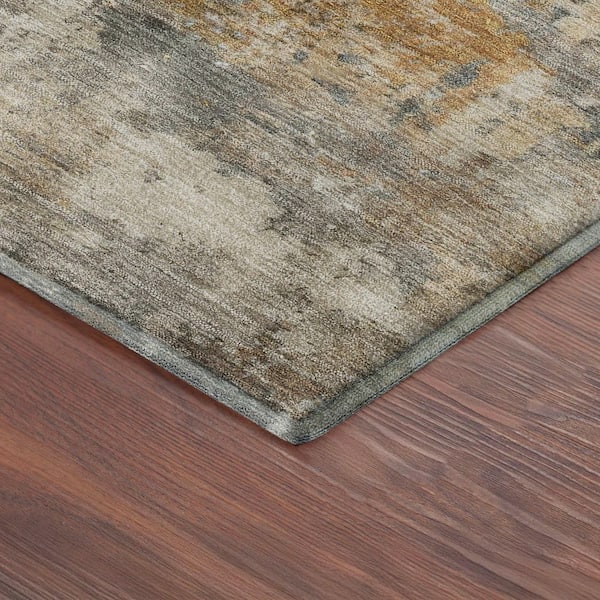 Mayfield Premium Machine Washable Abstract AMF2368 Khaki 8 ft. x 10 ft. Area Rug