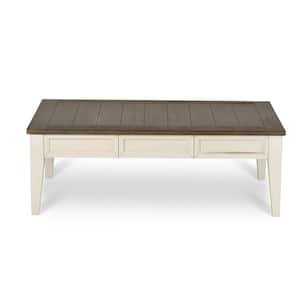 Cayla 52 in. White/Oak Large Rectangle Wood Coffee Table with Drawers