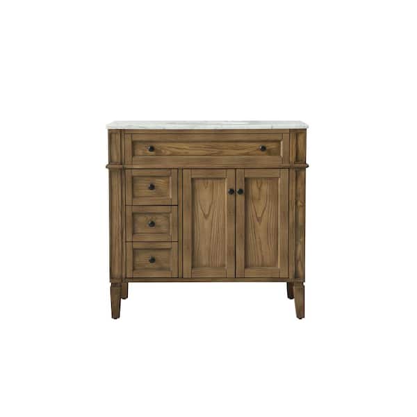 Unbranded Simply Living 36 in. W x 21.5 in. D x 35 in. H Bath Vanity in Driftwood with Carrara White Marble Top