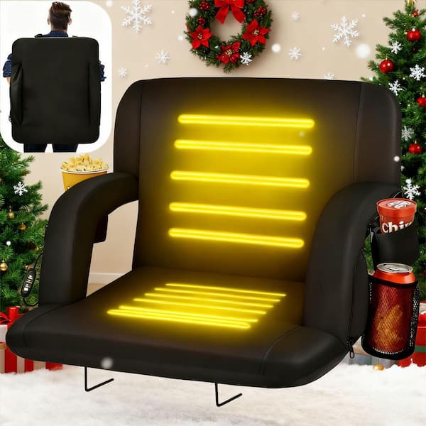 21 in. W Portable Double Heated Stadium Seats for Bleachers with Padded Backres, USB 3 Levels of Heat and 5 Pockets