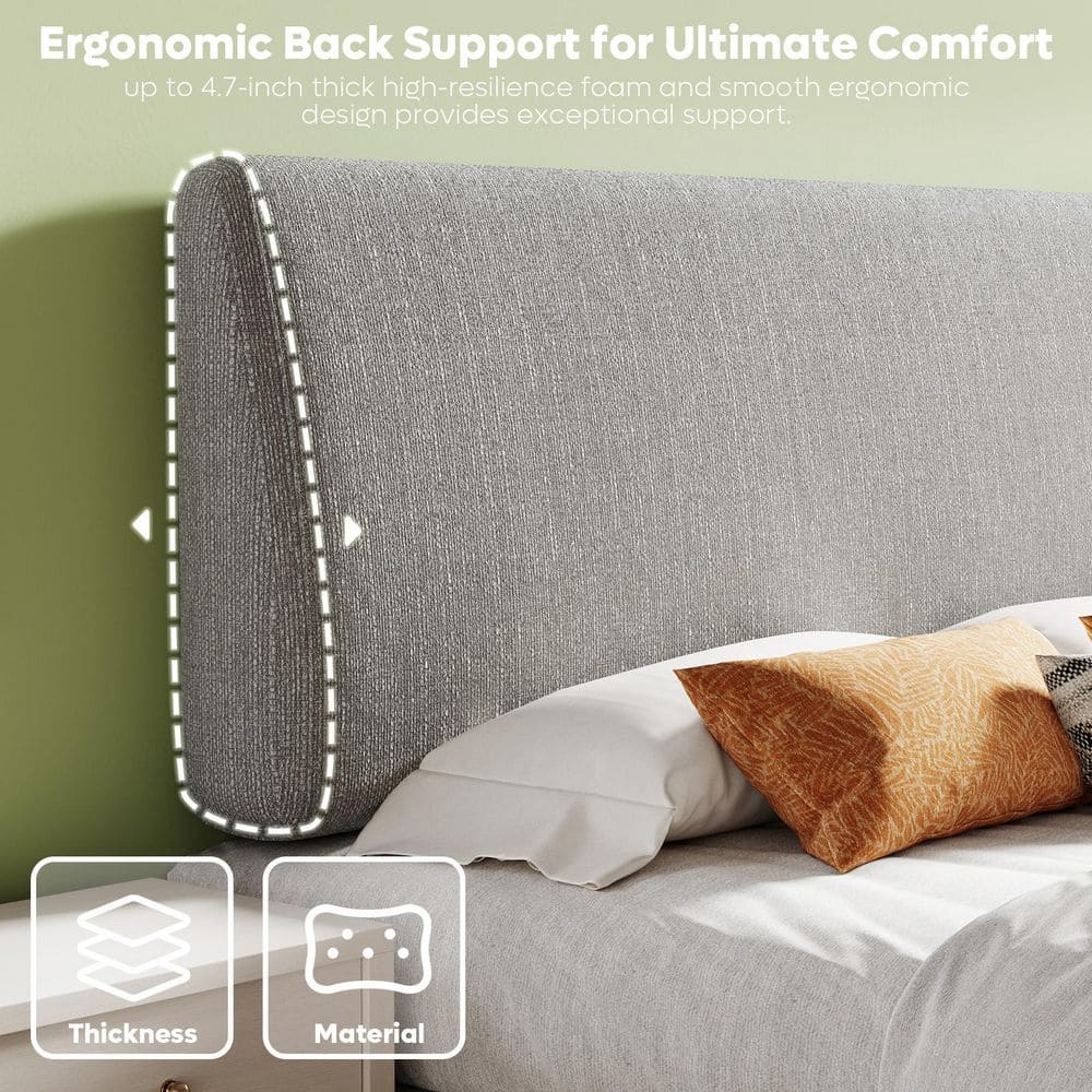 Gray Queen Ergonomic Upholstered Foam Headboard Adjustable Headboard - thumbnail 6