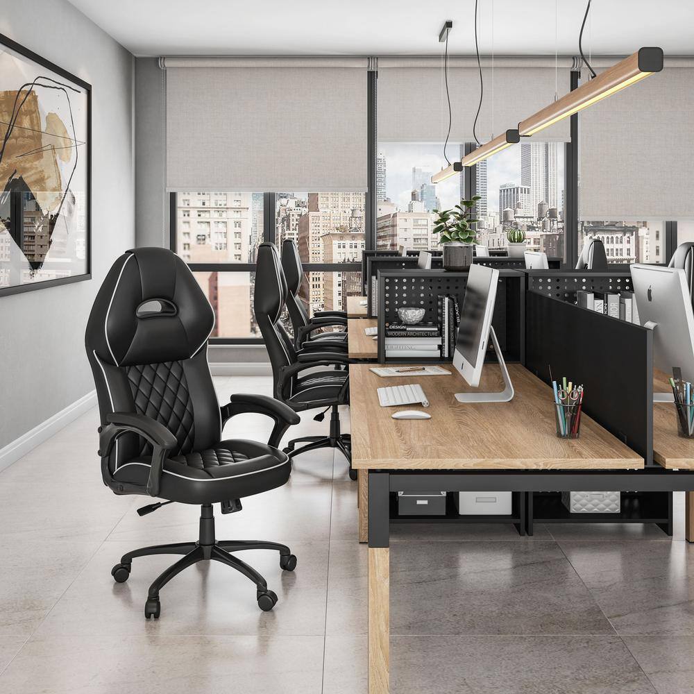 Black High Back Mesh and Leather Executive Swivel Desk Chair