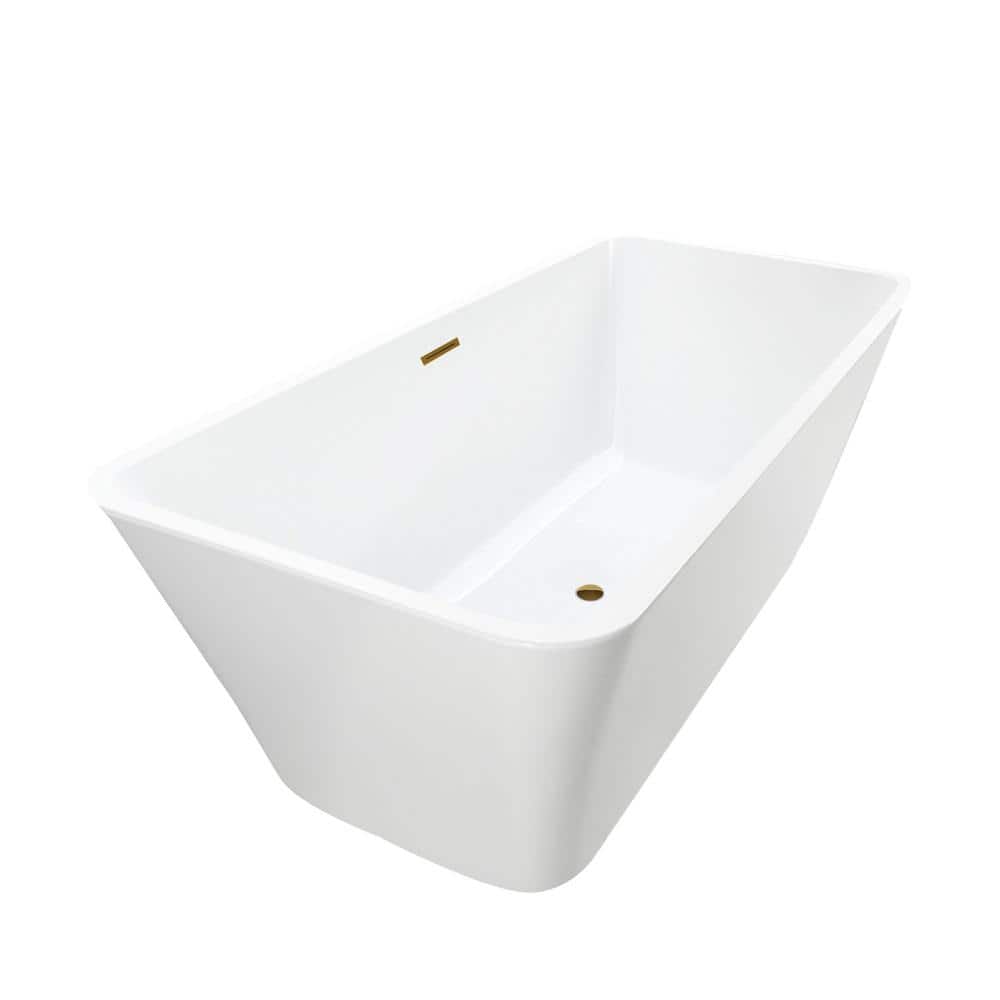 White and Titanium Gold 67'' Freestanding Acrylic Bathtub