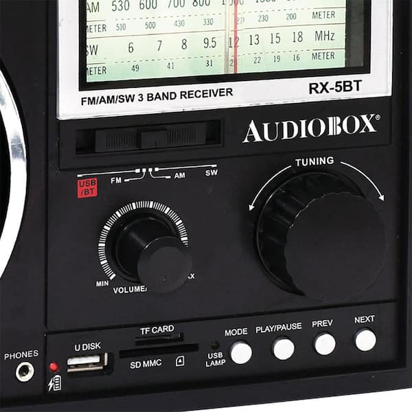 Audiobox Rechargeable Solar Radio in Black RX-5BT - The Home Depot
