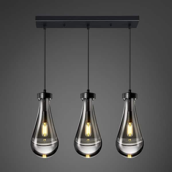 Raindrop Pendant Lights Kitchen Island Teardrop Black Hanging Light Fixtures Clear Solid Glass Pendant Light