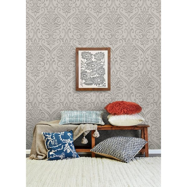 Adavu Grey Damask Wallpaper Sample